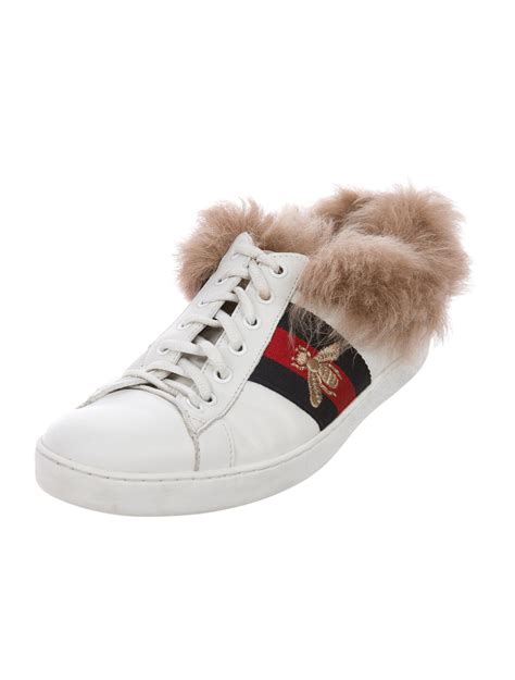 gucci men sneakers black with fur and zipper|Gucci ace fur sneakers.